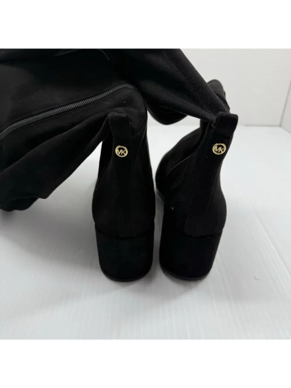 Michael Kors Over The Knee Boots Size 9 Black Suede Stretch OTK Gold Zipper Chic